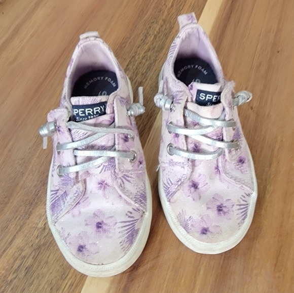 Sperry Crest Vibe Junior Purple Sparkly Tropical Topsiders Size 6 M - Picture 4 of 16